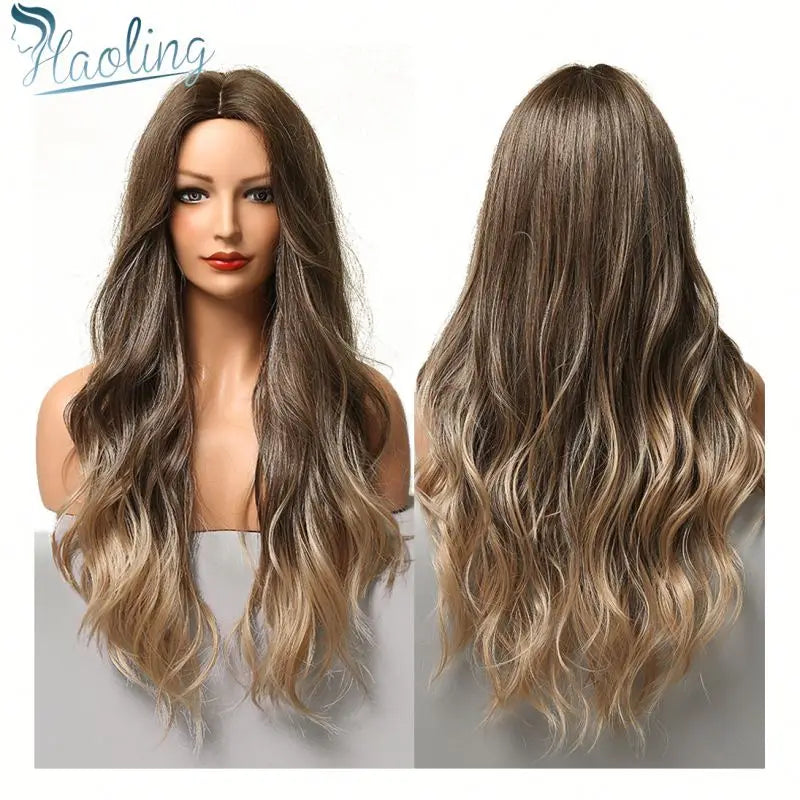 Wigs for Women Afro Natural Middle Heat Resistant Hair Wigs Long Wavy Ombre Brown Blonde Highlight Synthetic Wig