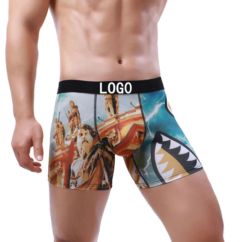 Wholesale Men's Polyester Underwear Digital Printing Cartoon Pattern Polyester Man Boxer U Convex Bag