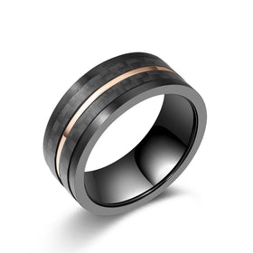 Creative Mens Wedding Ring Tungsten Stainless Steel Fashion Jewelry Carbon Fiber Inlay Promise Black Rose Two-Tone Ring Gift