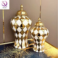 Ceramic Light Luxury Electroplating Ginger Jar European Flower Vase Handicrafts Decoration Porch Storage Jar