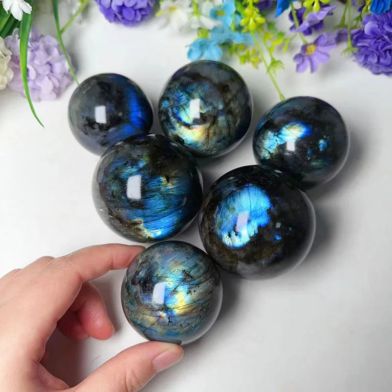 Wholesale Good Flashy Labradorite Crystal Sphere Natural Polished Blue Lights Labradorite Crystal Balls for Decoration