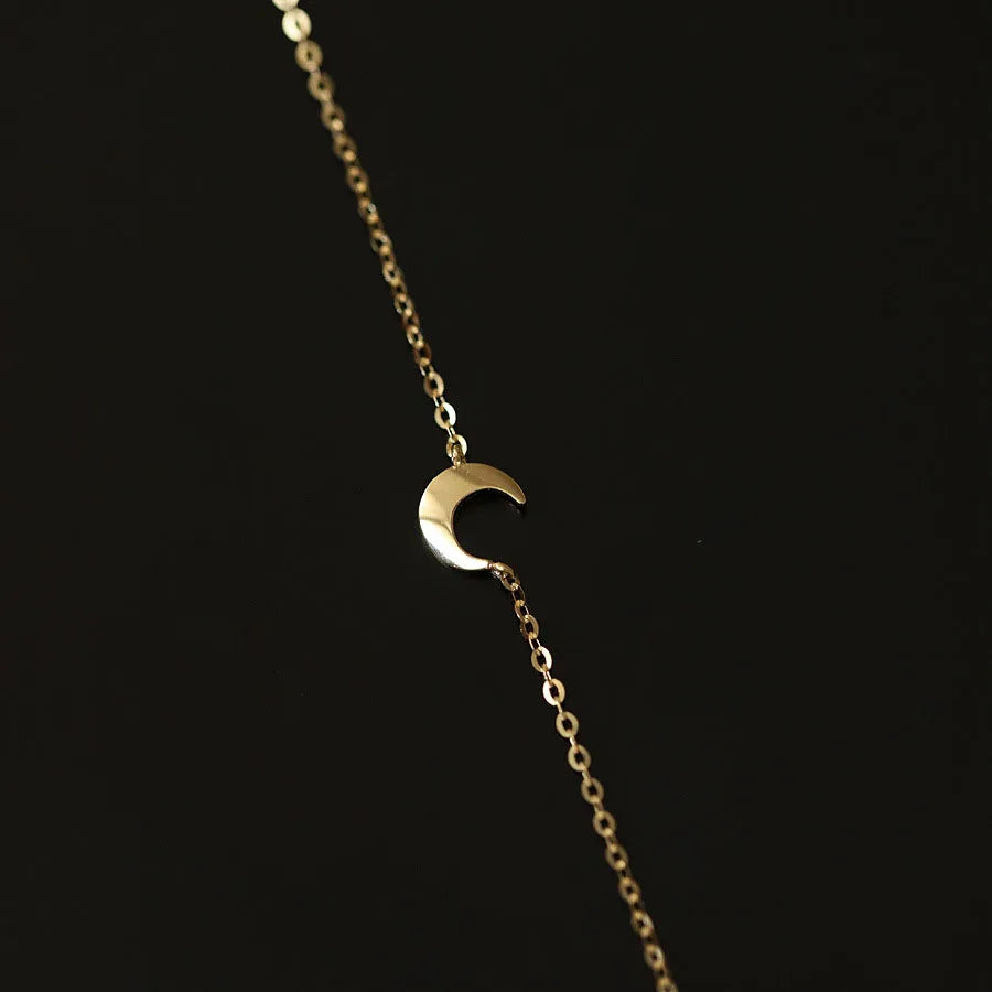 Cute INS 14K Gold Plated Pure 925 Sterling Silver Simple Crescent Moon Charm Bracelets for Women Girls Jewelry