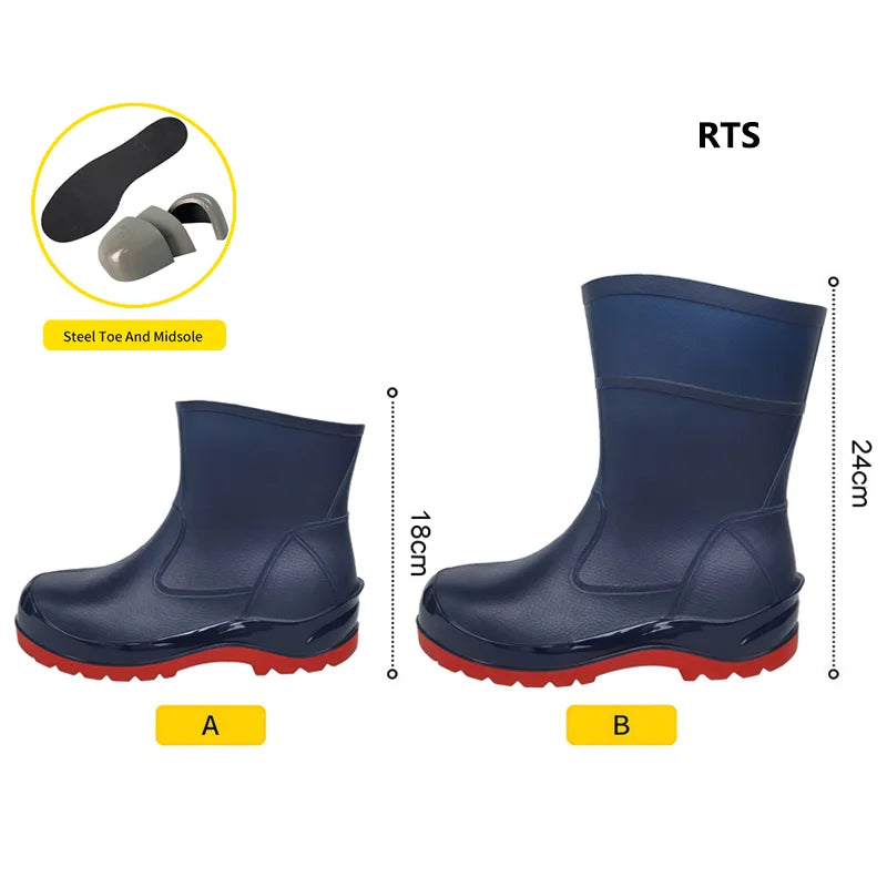 Free Sample Unisex Waterproof PVC Safety Rain Boots for Mining Machinery  Low Cut with Steel Toe Midsole Breathable for Working