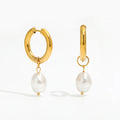18K Gold Plated Pearl  Hoop Earrings for Women Stainless Steel Wholesale 2022 Trendy Jewelry