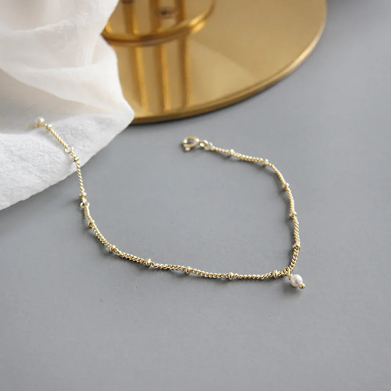Hot Selling 925 Sterling Silver Jewelry Gold Bead Bracelet With Austria Crystal Charm for Women