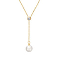 Fashion Stainless Steel Y Shape Pearl Necklace 18K Gold Plated Bead Pearl Zircon Tassel Pendant Necklace Jewelry