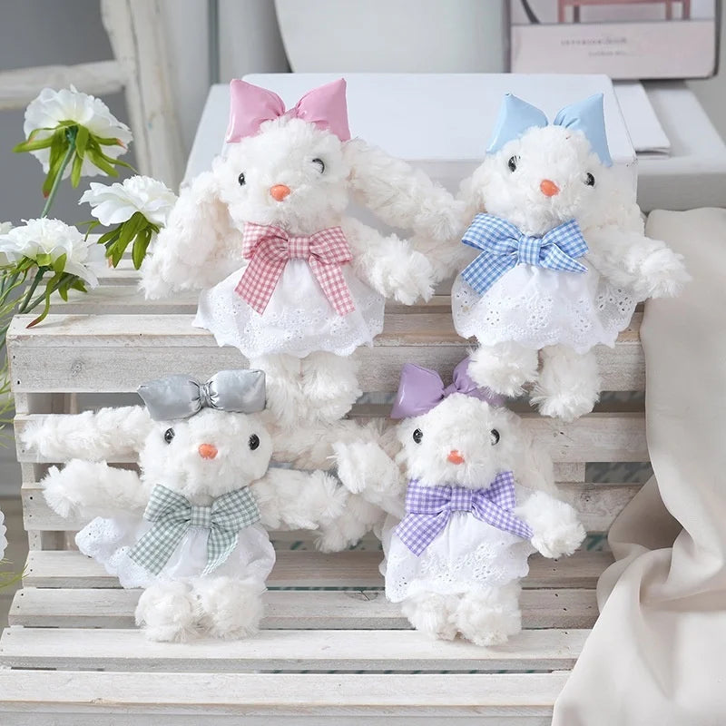 Stuffed Animals Fluffy Bunny Keychain Cute Soft Plush Toys Bow Rabbit Keychain Peluches Doll Girls Child Birthday Christmas Gift