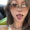 2025 Trendy Y2K Retro Diamond-Encrusted Sunglasses Rimless Square Frame Metal for Women Customizable Logo