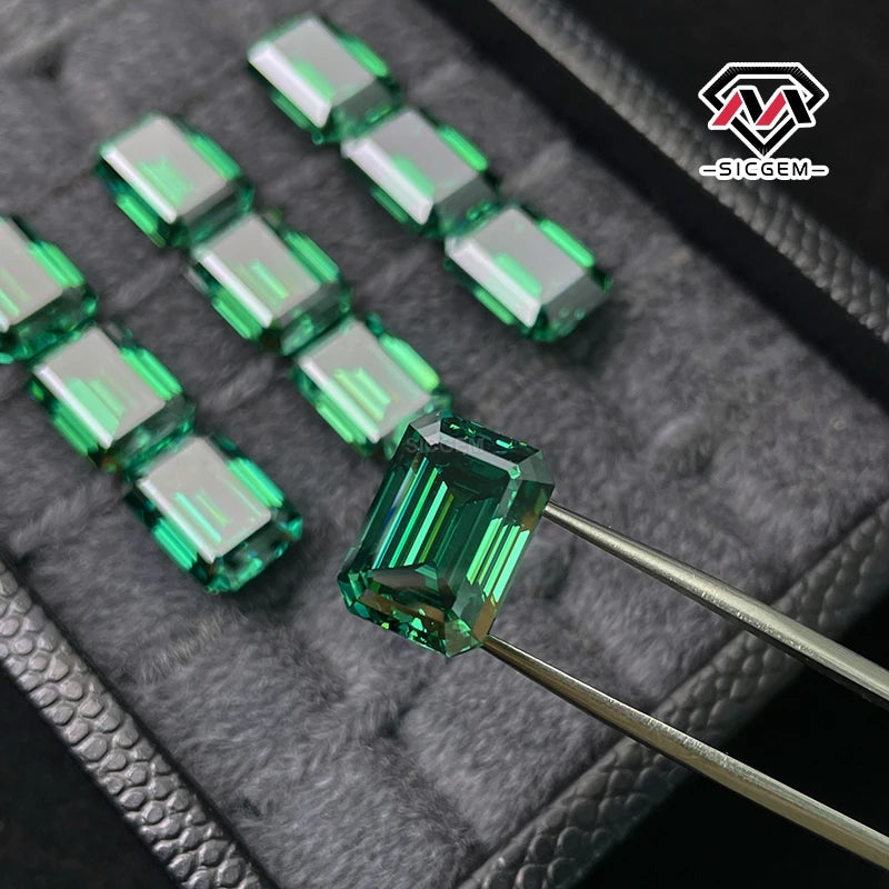 Wholesale Emerald Cut Green Loose Moissanite Stone VVS1 Clarity D Color Multiple Sizes Available