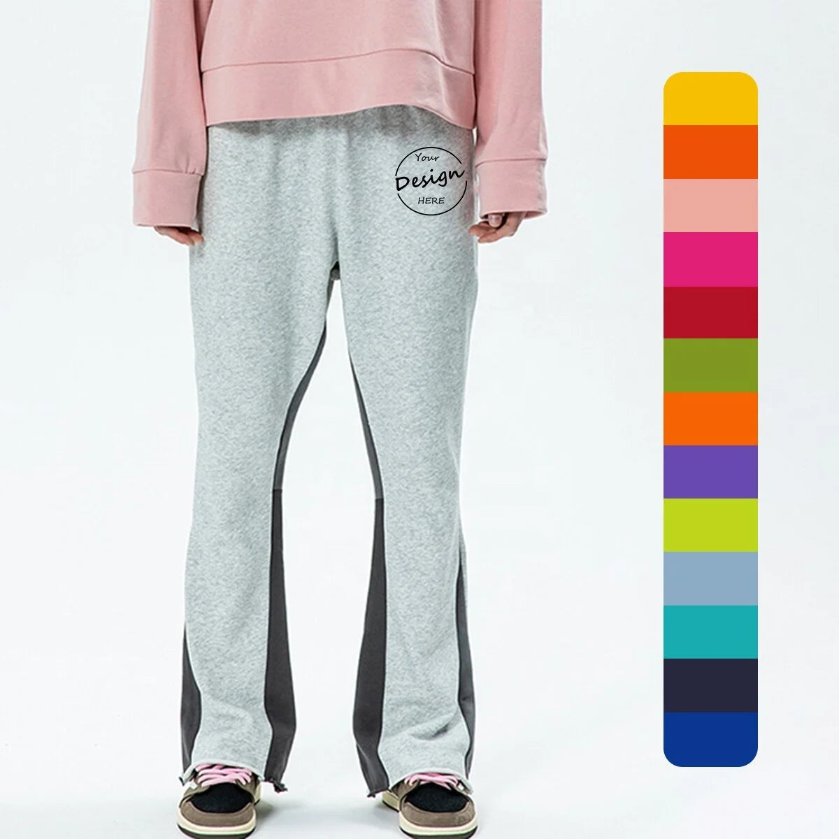 Flared Puff Printing Sweatpants Men Custom Wholesale Cotton/Polyester Top Quality Luxury Casual Running Color Block Jogger Pants