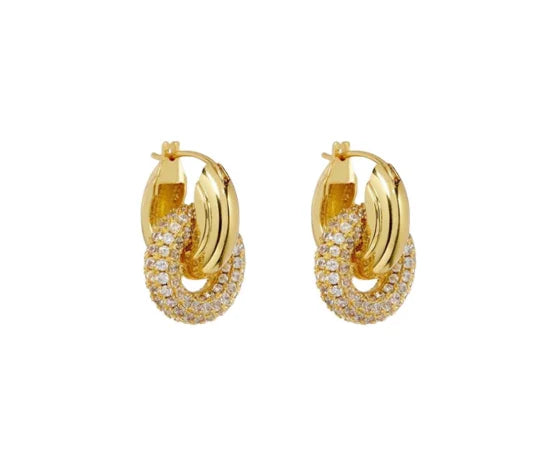 18K Gold Plated Large Micron Pave White CZ Double Hoop Earrings Rhodium Plating Classic for Everyday Use Parties Perfect Gift