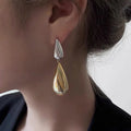 Maiou Stainless Steel Waterproof 18K Gold Plated Gold and Silver Mixed Teardrop Earrings for Women Luxury Jewelry