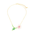 Sweet Design Hand-knitted Floral Collarbone Chain Cute Glass Crystal Flower Pendant Necklace for Women Girls