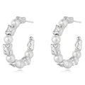 2025 New Brass Electroplated Silver Irregular Metal Beads Pearl Hoop Earrings for Women Jewelry Wholesale