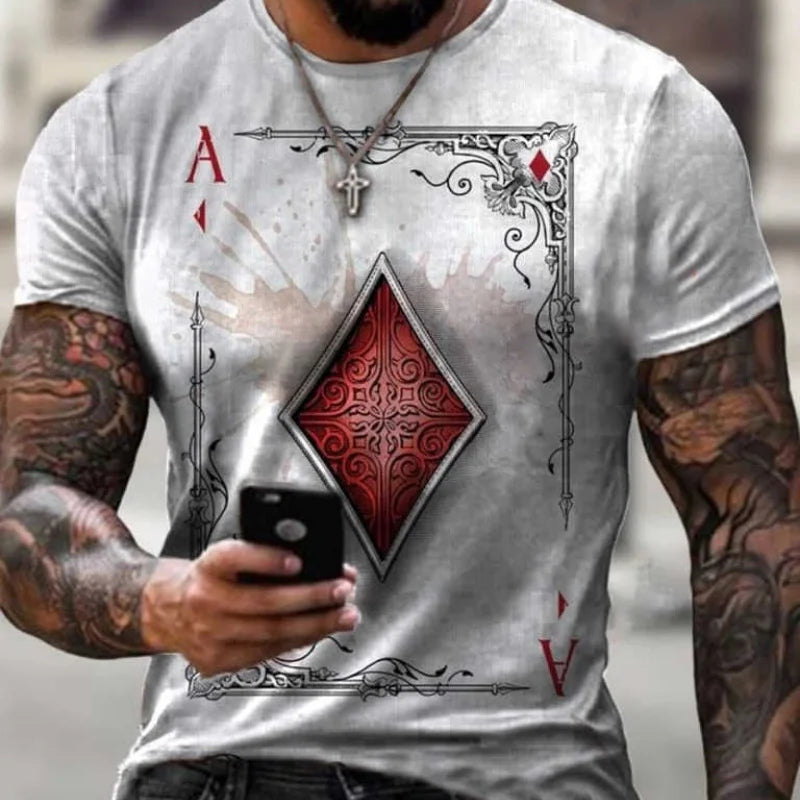 European and American Men's Fashion T-shirts New Poker Card Printing Men's T-shirt Tops
