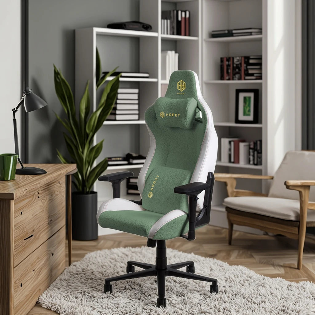Hobot Luxury Green Fluffy Chenille Racing Office PC Fabric Reclining Gaming Chair