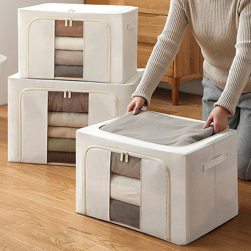 Non-Woven See-Through Window Clothes Fabric Storage Containers Collapsible Storage Box Wardrobe Storage Closets Organizer
