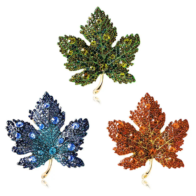 Jachon New Crystal Maple Leaf Brooch Pin for Women Luxury Colorful Diamond Beautiful Corsage