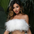 Party Women Strapless Camisole Sleeveless Ostrich Feather Tube Fur Crop Top Ostrich Feather Top