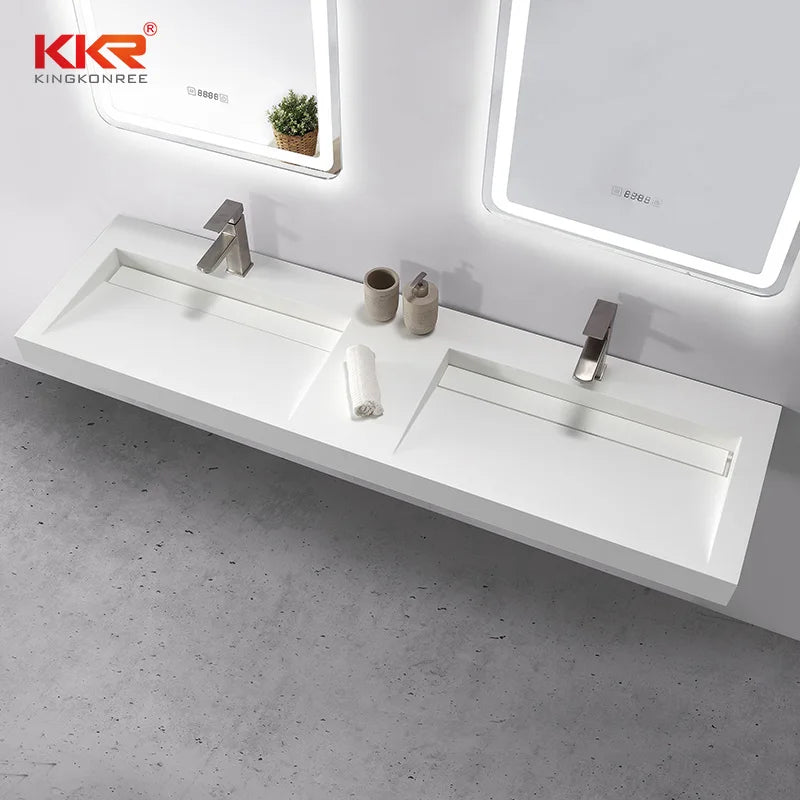 Single Double Sinks Marble White Texture Stone Sheet Washbasin Bathroom Furniture Design