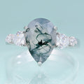 A786 Affordable Luxury 925 Sterling Silver Pear Natural Green Stone Dainty Wedding Manufacturer Moss Agate 925 Silver Ring