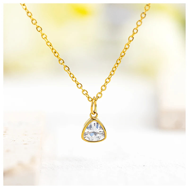 Powell Tarnish-Free April Birthstone Necklace 18K Gold Plated Stainless Steel Colorful Zirconia Pendant Main Zircon for Jewelry
