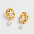 Fenny Wholesale Ladies Jewelry No Fade Irregular Lava Freshwater Pearl Dangle Hoop Stainless Steel Earring Trendy for Women