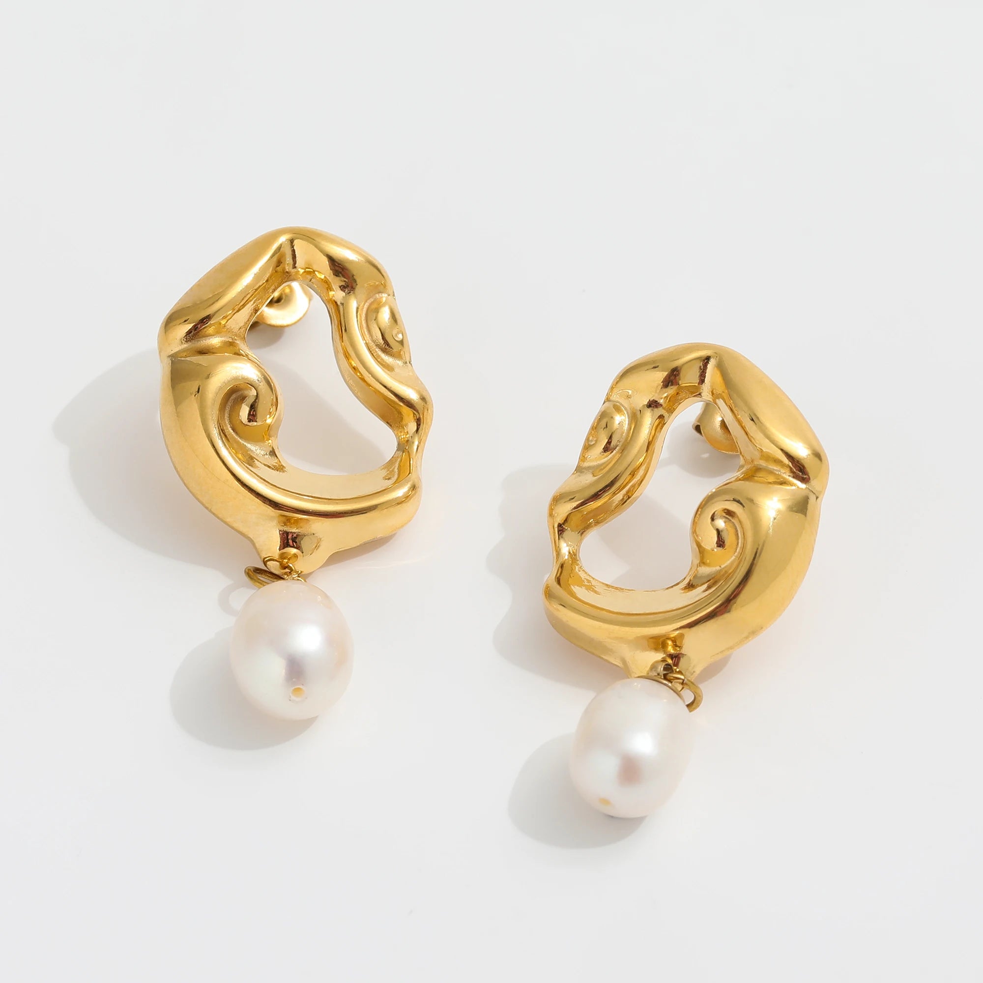 Fenny Wholesale Ladies Jewelry No Fade Irregular Lava Freshwater Pearl Dangle Hoop Stainless Steel Earring Trendy for Women