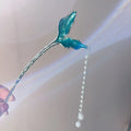 Chinese Ancient Blue Fishtail Metal Hair Stick Clip Chopstick Starfish Pearls Accessories Shark Clip Hair Clips for Women