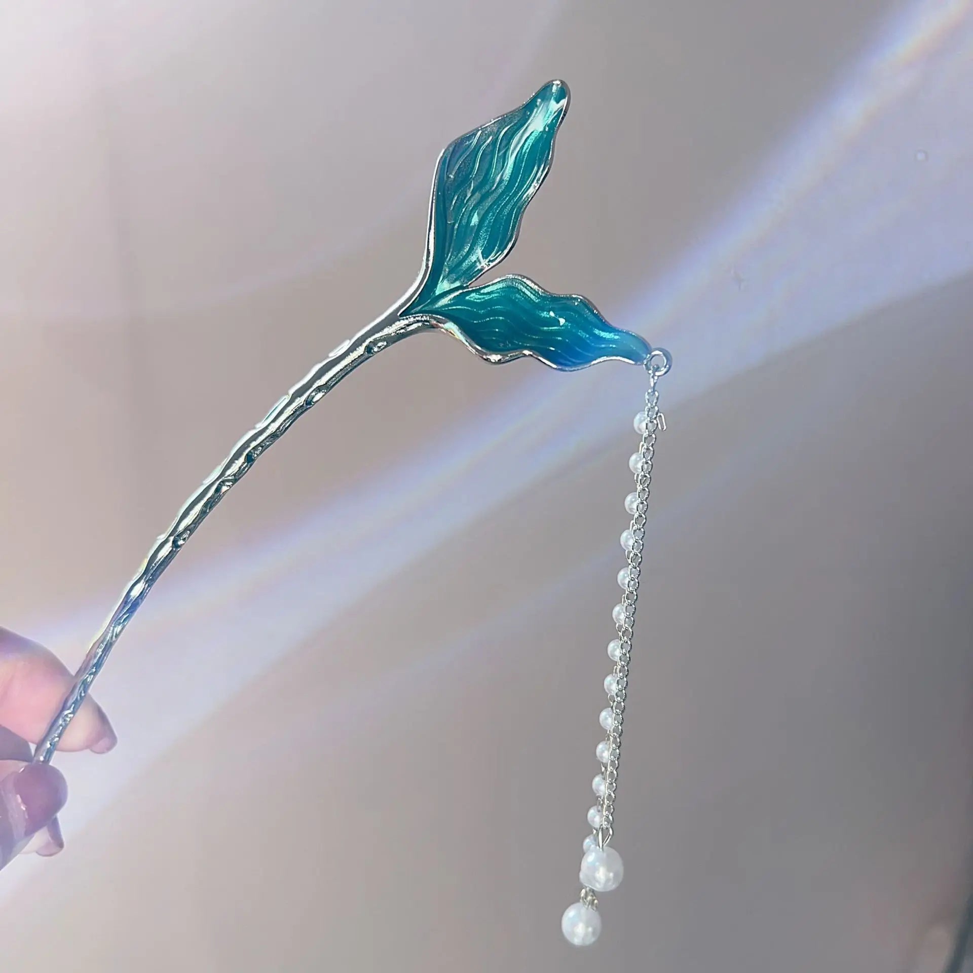Chinese Ancient Blue Fishtail Metal Hair Stick Clip Chopstick Starfish Pearls Accessories Shark Clip Hair Clips for Women