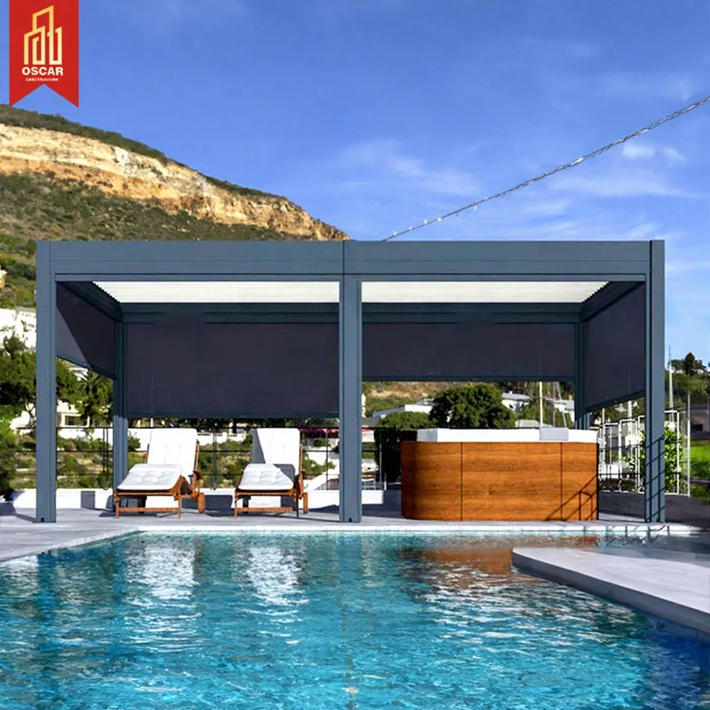 OEM/ODM Outdoor Garden Pavilion Modern Waterproof Bioclimatic Patio Roof Canopy Sunshade Aluminum Pool Gazebo Louvered Pergola