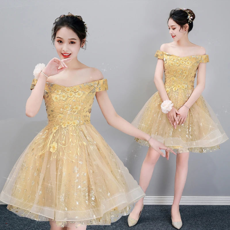 Short Performance Evening Dress Banquet Host Birthday Stage Performance Costume Petti Skirt