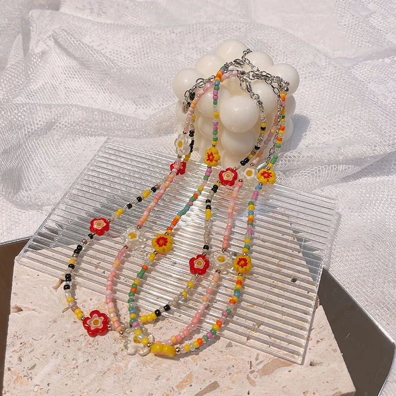 Hot Sale Multicolor Necklace Bohemian Miyuki Seed Bead Flower Daisy Choker Strand Necklace