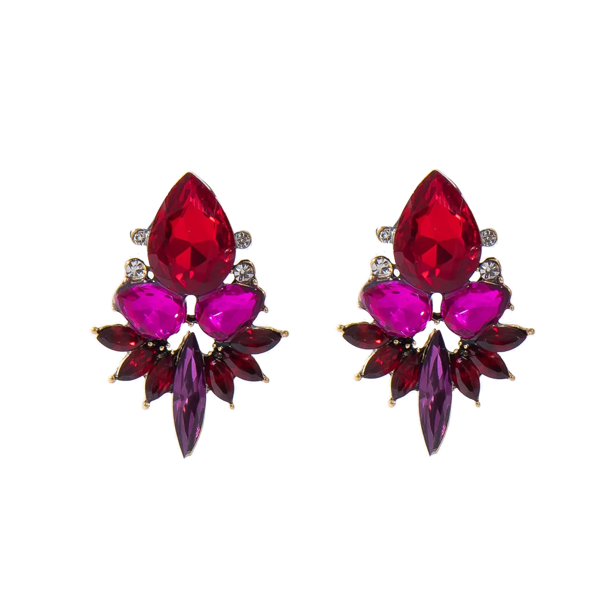Fashion Zircon CZ Teardrop Trendy Earrings Red Crystal Geometric Water Drop Shape Stud Earrings for Women
