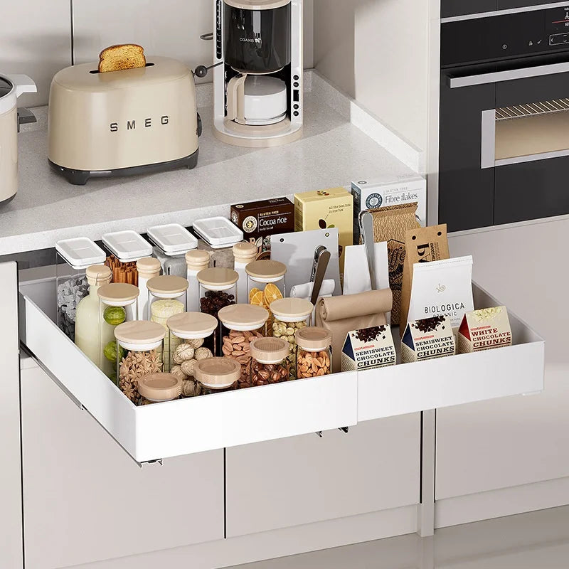 Under Sink Storage Cabinet Drawer Organizer Plastic Pull-out Tray Rack for Spice Tableware Expandable Slide Out Drawer