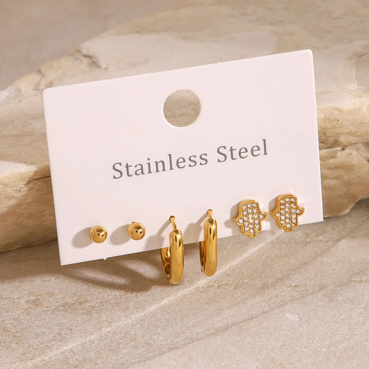 New Arrival Classical 18K Gold Stainless Steel Earring Statement Jewelry Retro Rectangular Three-Layer Earrings