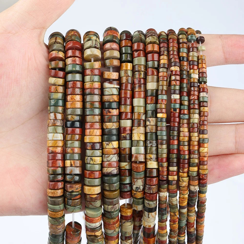 JSES A+ Natural Picasso Stone Jasper 4 6 8mm Rondelle Loose Beads for Jewelry Making DIY Wholesale Loose Crystal Beads Gemstone