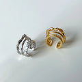 925 Sterling Silver Triple Layered Cubic Zircon Clip Earrings Hollow Twisted Ear Cuffs Women Korean Minimalist Dainty Jewelry