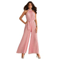 2023 Summer Women's New Sexy Hanging Neck Sleeveless One Piece Pants Lace up Slim Fit Pleated Wide Leg Pants