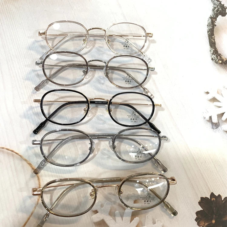 9886 Retro Small Frame Women Eyeglasses Metal Frame Oval Round Shaped Optical Blue Light Blocking Glasses Frame