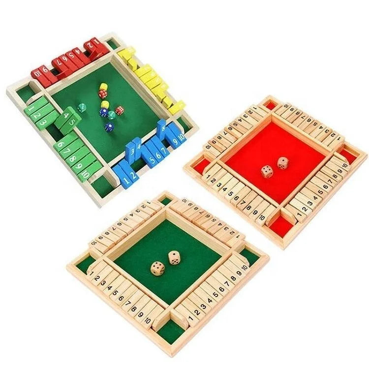 Classic 4-Sided Wooden Shut Box Dice Table Game for Adults and Kids for Pub Board Gaming