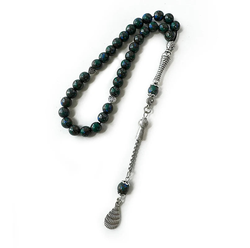 Hot Sell Hematite Stone Silver Plated Tassel Islam Tasbih Prayer Beads 8mm 33pcs Allah Masbaha Arabic Muslim Rosary Eid Gift