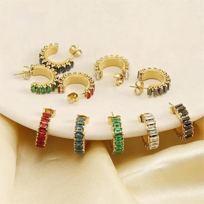 Beimai OEM 18K Stainless Steel Fashion Square Zircon Earrings