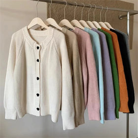 Cis Cardigan Women Casual Loose O Neck Drop Shoulder Long Sleeve Sweater Cardigan for Women love Button Knitwear Coat