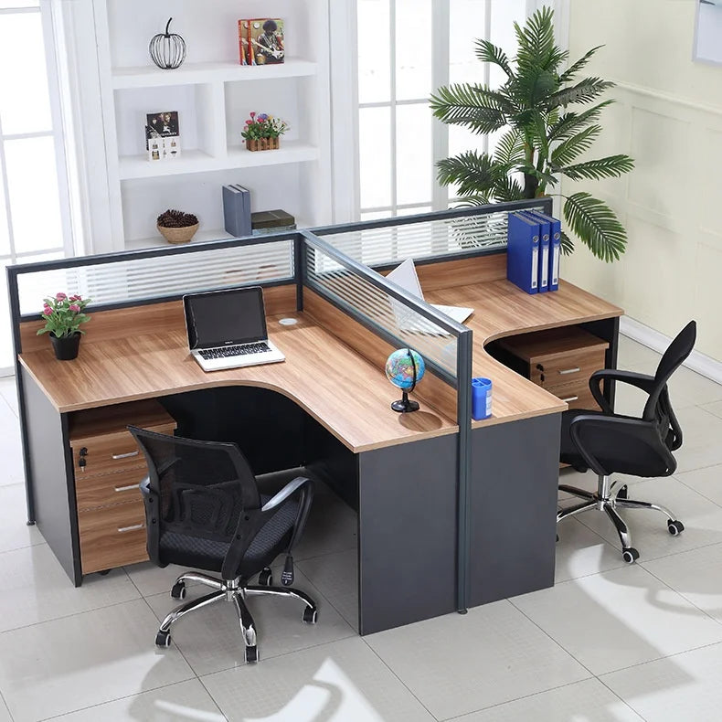 Best-selling Modern L Type 4-Person Independent Office Glass Partition Workstation with Lock Drawer for School & Supermarket Use