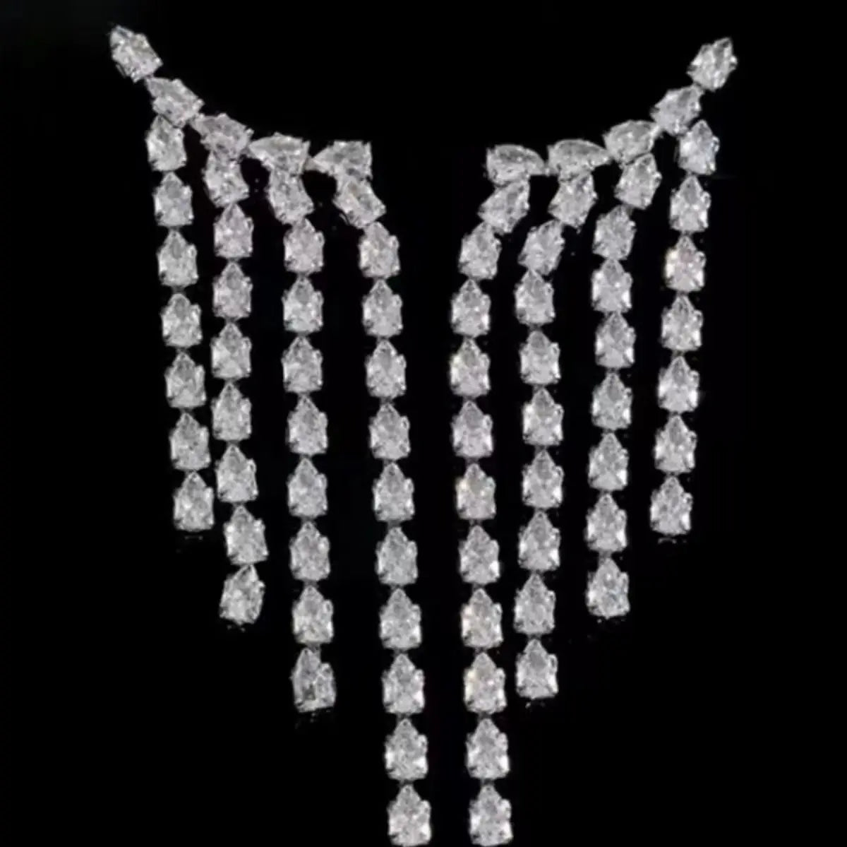 Luxury S925 Silver Post Water Drop Tassel Earrings Silver Bling Cubic Zirconia CZ Tassel Stud Earrings for Girl