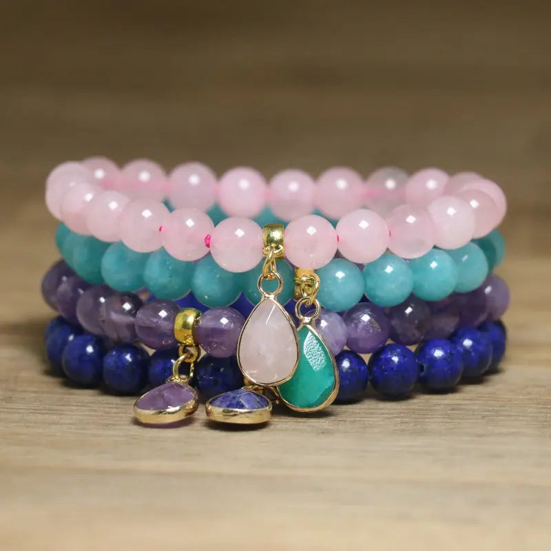 Handmade Amethyst Stone Beaded Bracelet for Women with Natural Stone Charm Elastic Design Opal Stone Bracelet Gift for Weddings