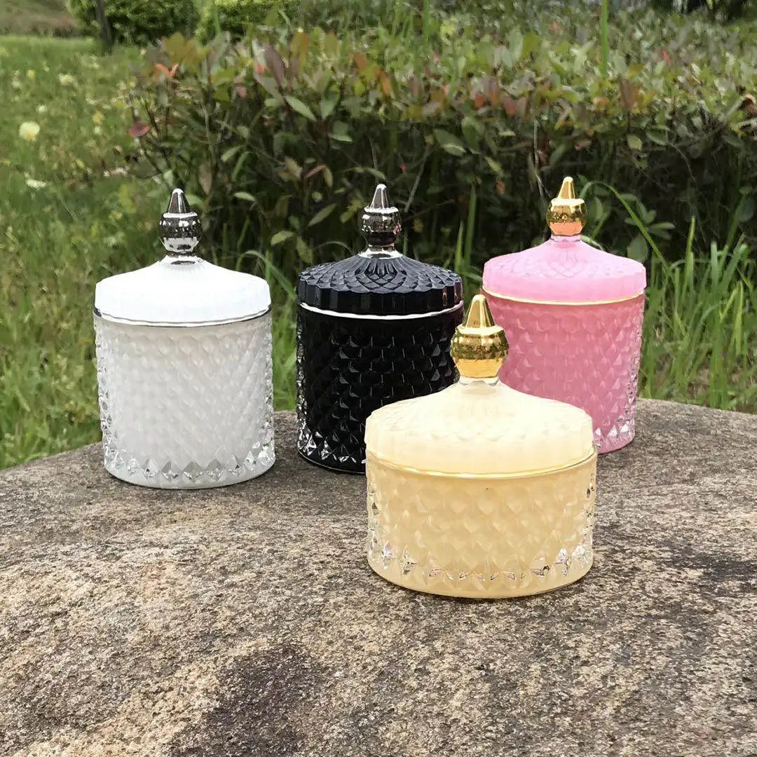 Factory Wholesale Diamond Shaped Luxury Candy Storage Jar Paint Stained Glass Jars Containers for Food Storage Preservation