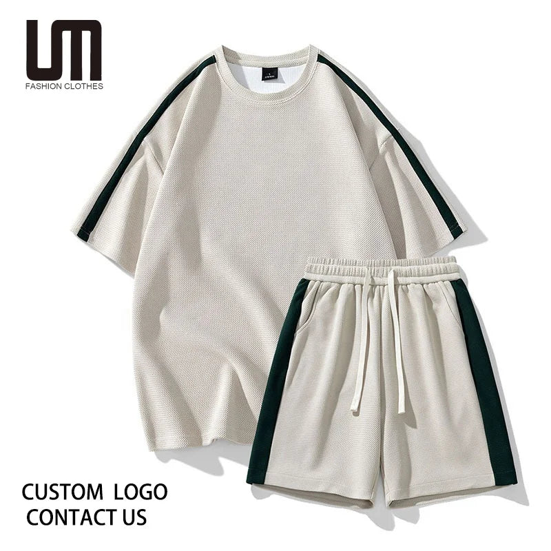 Wholesale Custom Logo Men Casual Summer Round Neck Short Sleeve T Shirt and Shorts Fashion Two Pieces Set