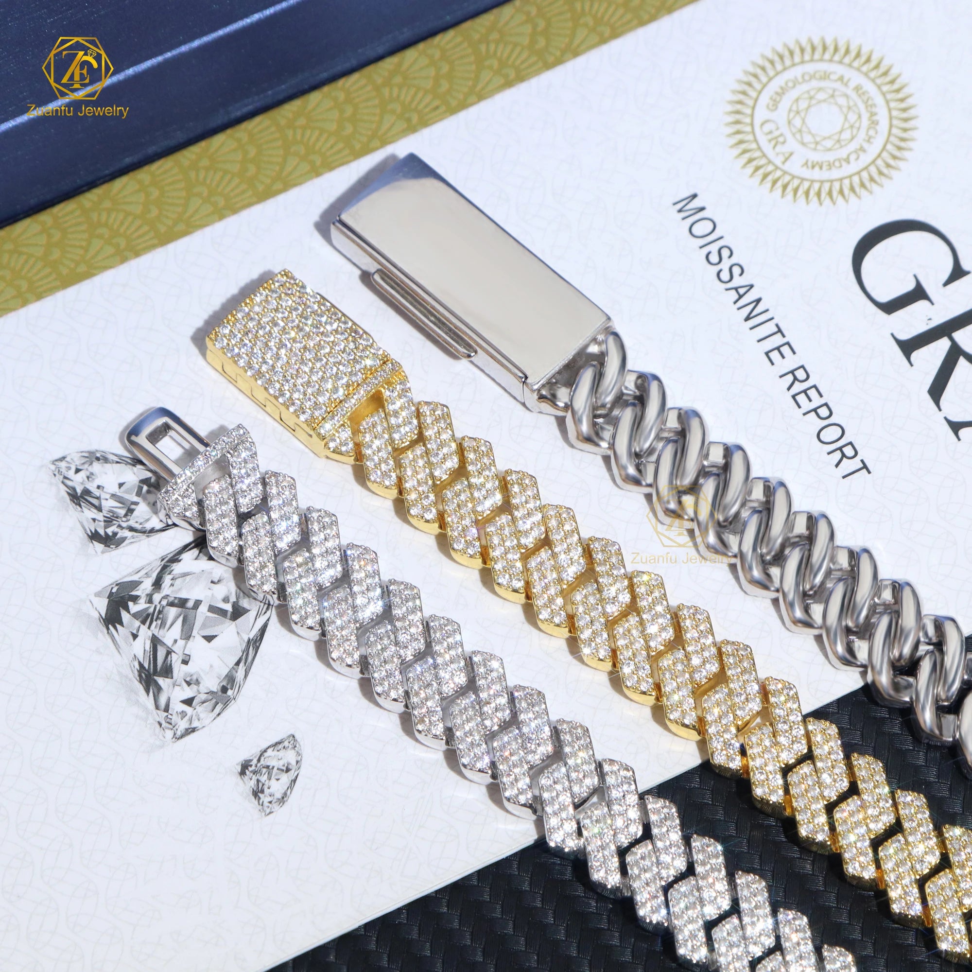 12mm Classic Miami Style K Solid Gold Plated Silver Moissanite Diamond Chain 2 Row Iced Out Spiked Cuban Chain for Sale in USA